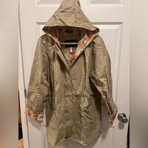 Totes Tan Coat with Orange Floral Design